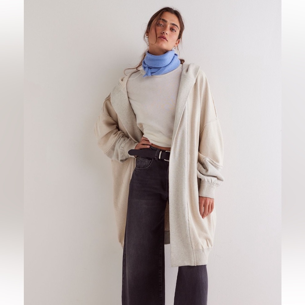 Free People Cozy Hooded Open Cardigan in Cream - Picture 2 of 16